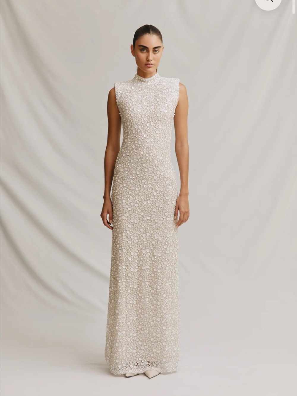 Embellished Cream High-Neck Sleeveless Maxi Dress